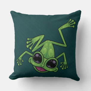 Happy Green Tree Frog Throw Pillow