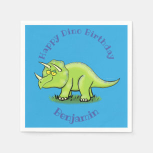 Happy green triceratops dinosaur cartoon napkin