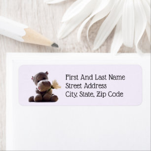 Happy Grey Hippo Holding Daisy, Cute Love Photo