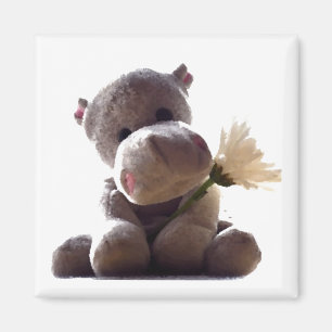 Happy Grey Hippo Holding Daisy, Cute Love Photo Magnet