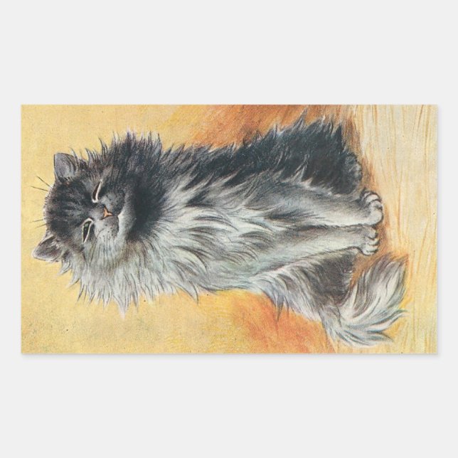 Happy Grey Long Haired Cat Image by Louis Wain Sticker (Front)