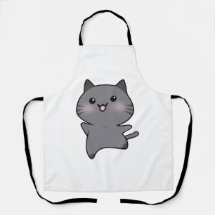 Happy Grey Walking Cat Cartoon Apron