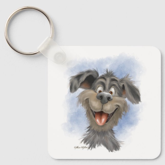 Happy Grinning Mutt – Cute Dog Cartoon Keychain (Front)