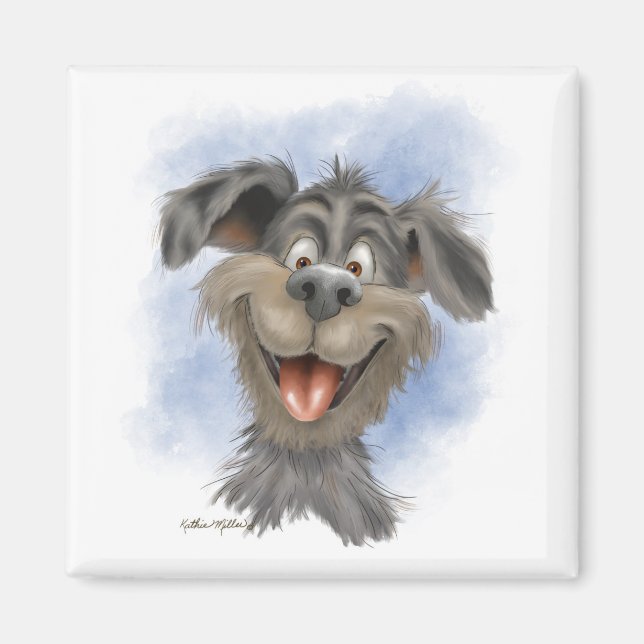 Happy Grinning Mutt – Cute Dog Cartoon Magnet (Front)