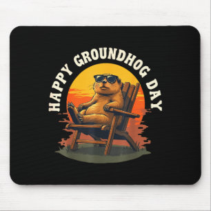 Happy Ground Hog Vintage Sunset Groundhog Day Anim Mouse Pad