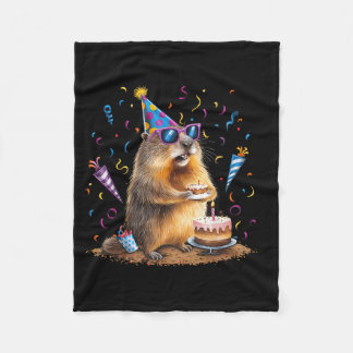 Happy Groundhog Day 12 Feb Ground Hog With Birthda Fleece Blanket