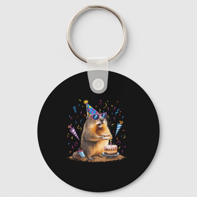 Happy Groundhog Day 12 Feb Ground Hog With Birthda Keychain (Front)