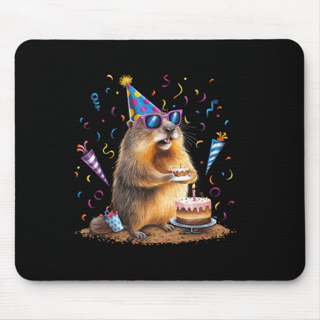 Happy Groundhog Day 12 Feb Ground Hog With Birthda Mouse Pad (Front)