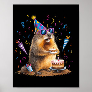 Happy Groundhog Day 12 Feb Ground Hog With Birthda Poster