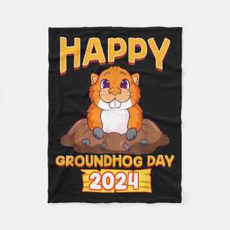 Happy Groundhog Day 2024 Woodchuck Weather Meteoro Fleece Blanket
