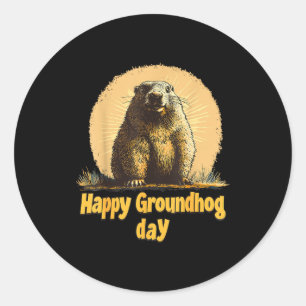 Happy Groundhog Day 2025 Decorations Humorous Retr Classic Round Sticker