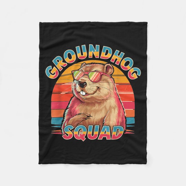 Happy Groundhog Day 2025 Funny Groundhog Squad _1  Fleece Blanket (Front)