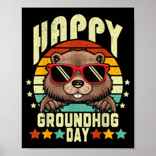 Happy Groundhog Day 2025 Funny Retro Marmot Lover Poster