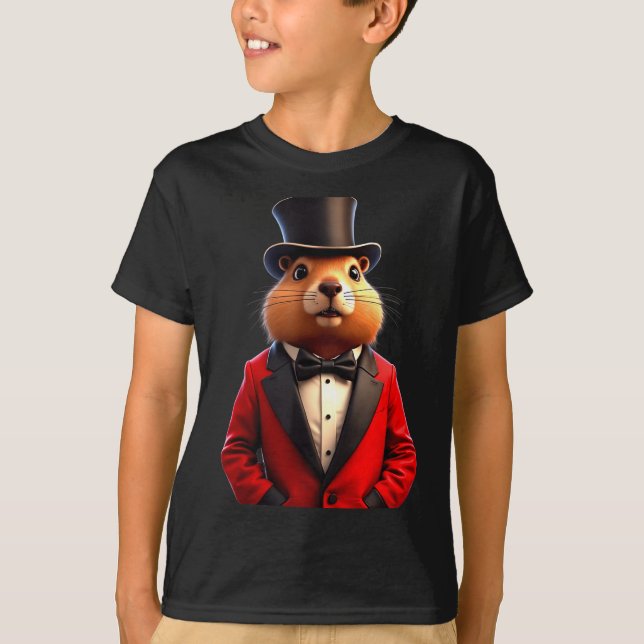 Happy Groundhog Day 2025 Groundhog Gentleman Hat _ T-Shirt (Front)