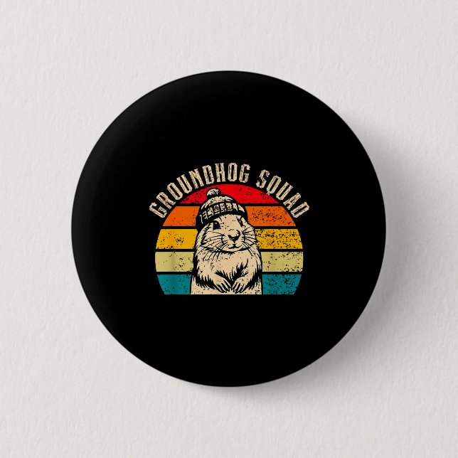 Happy Groundhog Day 2025 Groundhog Squad Woodchuck 2 Inch Round Button (Front)