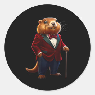 Happy Groundhog Day 2026 Groundhog Gentleman Hat  Classic Round Sticker