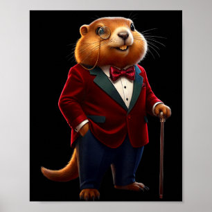 Happy Groundhog Day 2026 Groundhog Gentleman Hat  Poster