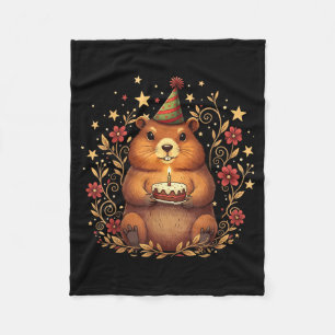 Happy Groundhog Day Birthday Cake Groundhound Fleece Blanket