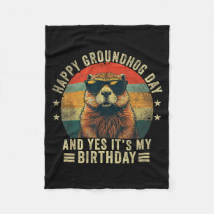 Happy Groundhog Day Birthday Cool Groundhog Fleece Blanket