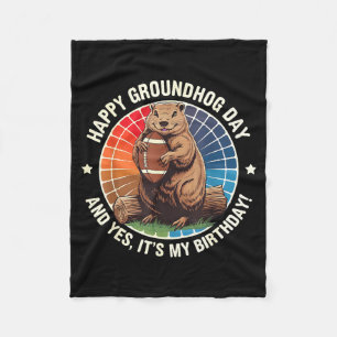 Happy Groundhog Day Birthday Football Funny Retro  Fleece Blanket
