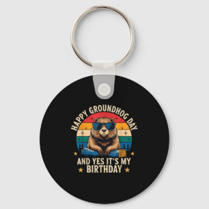 Happy Groundhog Day Birthday Funny Retro Sunset Vi Keychain