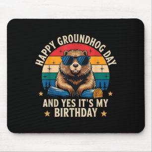 Happy Groundhog Day Birthday Funny Retro Sunset Vi Mouse Pad