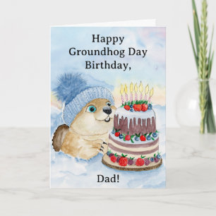 Happy Groundhog Day Birthday Groundhog with Cake Card