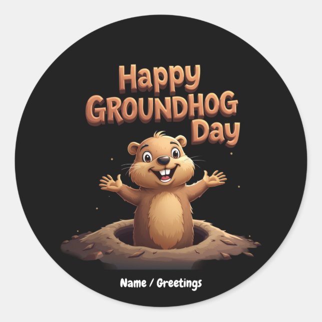 Happy Groundhog Day Celebrate with Humour, Fun Classic Round Sticker (Front)