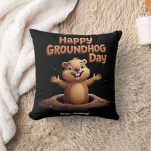 Happy Groundhog Day Celebrate with Humour, Fun Throw Pillow