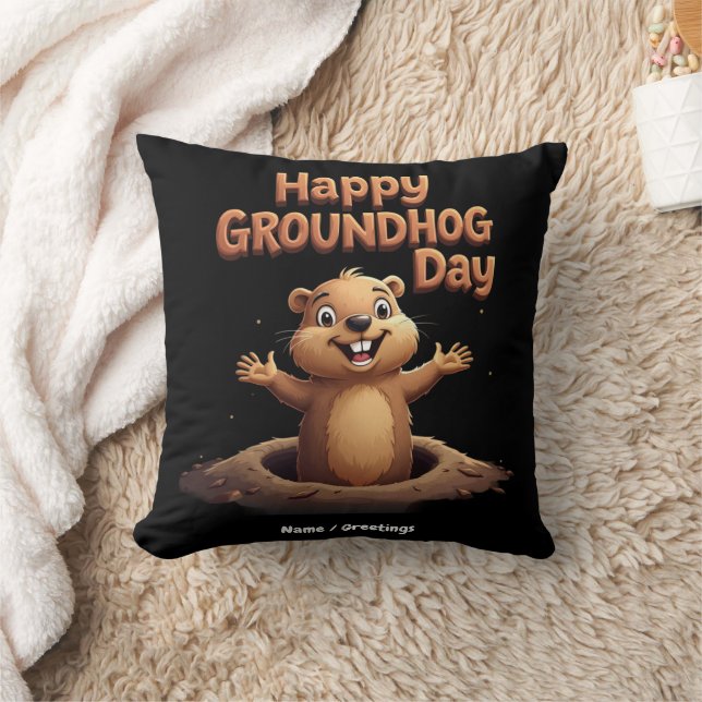 Happy Groundhog Day Celebrate with Humour, Fun Throw Pillow (Blanket)