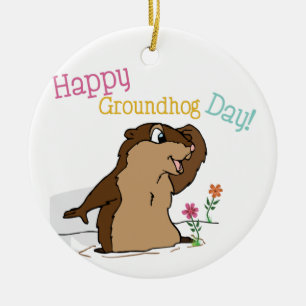 Happy Groundhog Day Ceramic Ornament