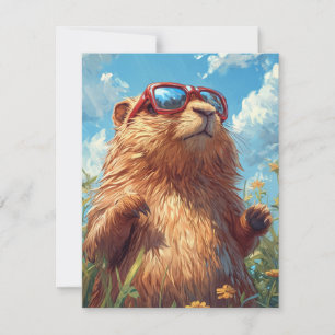 Happy Groundhog Day Cute Colorful Woodchuck  Holiday Card