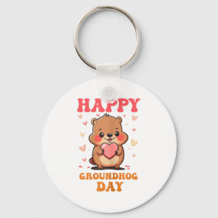 Happy Groundhog Day Cute Groovy Art Graphic Women Keychain