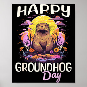 Happy Groundhog Day Cute Vintage Art Graphic Women Poster