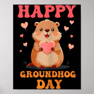 Happy Groundhog Day Cute Vintage Groovy Art Kids G Poster