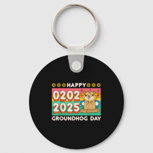 Happy Groundhog Day February 2 2025 Retro Sunset S Keychain
