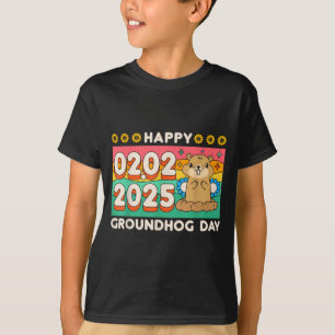 Happy Groundhog Day February 2 2025 Retro Sunset S T-Shirt