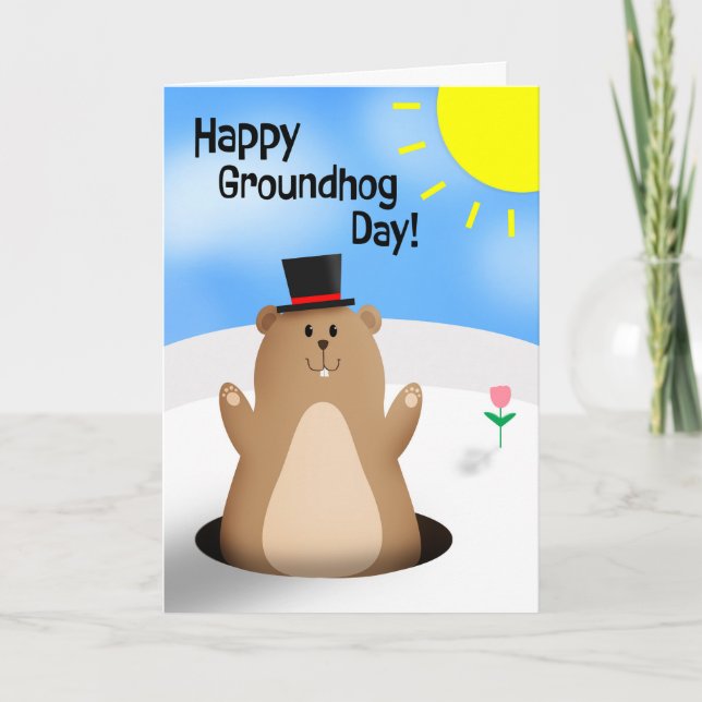 Happy Groundhog Day For Anyone Cute  Holiday Card (Front)