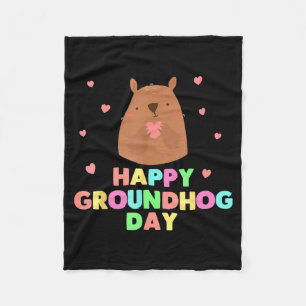 Happy Groundhog Day Funny Cute Ground Hog Animal L Fleece Blanket