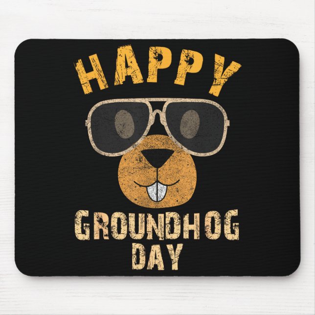 Happy Groundhog Day Funny Ground Hog Sungles Anima Mouse Pad (Front)