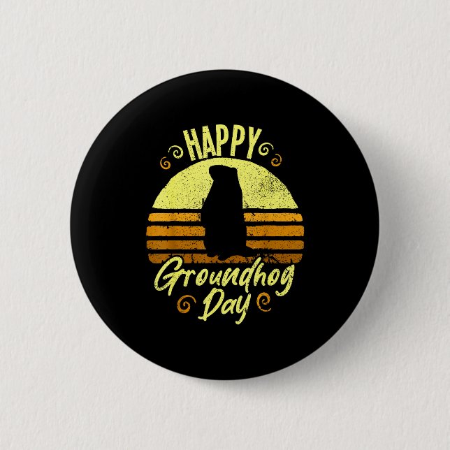 Happy Groundhog Day Funny Groundhog  2 Inch Round Button (Front)