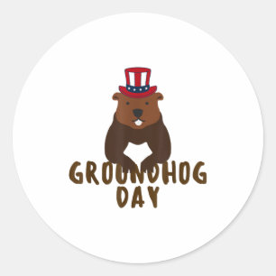 Happy Groundhog Day Funny Groundhog Day  Classic Round Sticker