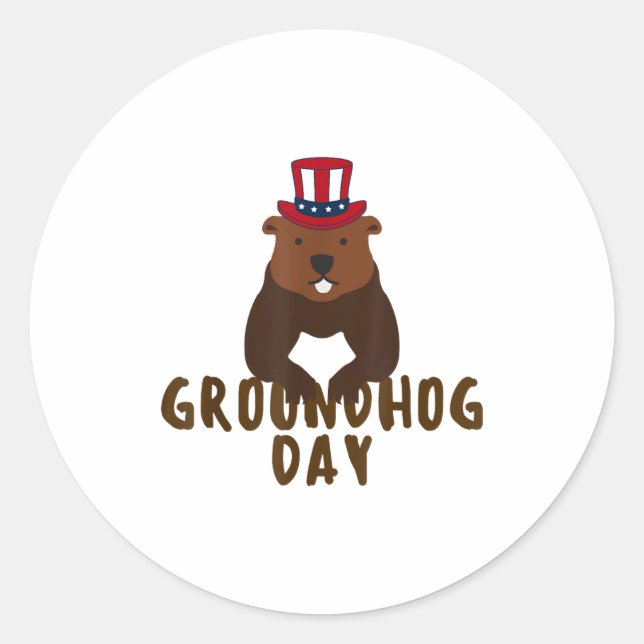 Happy Groundhog Day Funny Groundhog Day  Classic Round Sticker (Front)