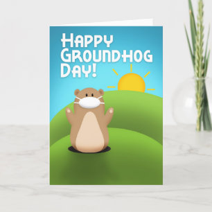 Happy Groundhog Day Funny Groundhog in Face Mask Holiday Card