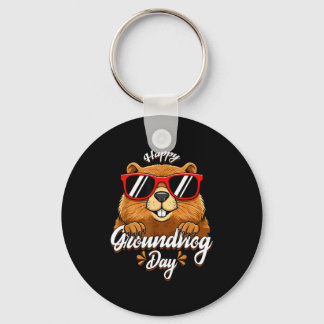 Happy Groundhog Day Funny Groundhog Sungles Cute K Keychain