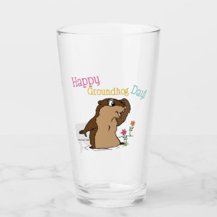 Happy Groundhog Day Glass