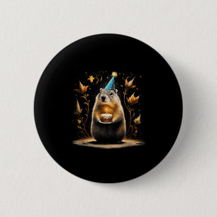 Happy Groundhog Day Ground Hog With Birthday Cake  2 Inch Round Button