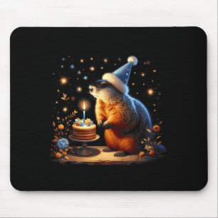 Happy Groundhog Day Ground Hog With Birthday Cake Mouse Pad