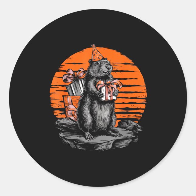 Happy Groundhog Day Ground Hog With Birthday Party Classic Round Sticker (Front)