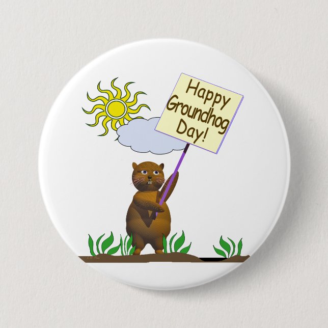 Happy Groundhog Day Groundhog 3 Inch Round Button (Front)